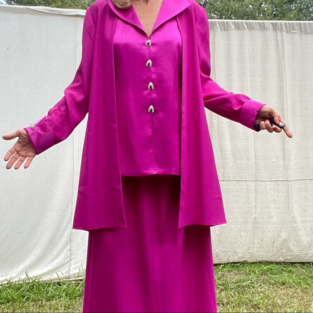VTG PINK SATIN 3 Piece SUIT JACKET SKIRT & VEST RHINESTONES Dance Party - Picture 8 of 15
